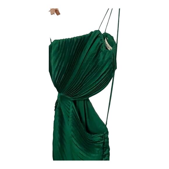 Alice + Olivia Fayeth Midi Dress Pleated Cut-Out Asymmetric Hem Emerald Size 2 - Picture 13 of 15